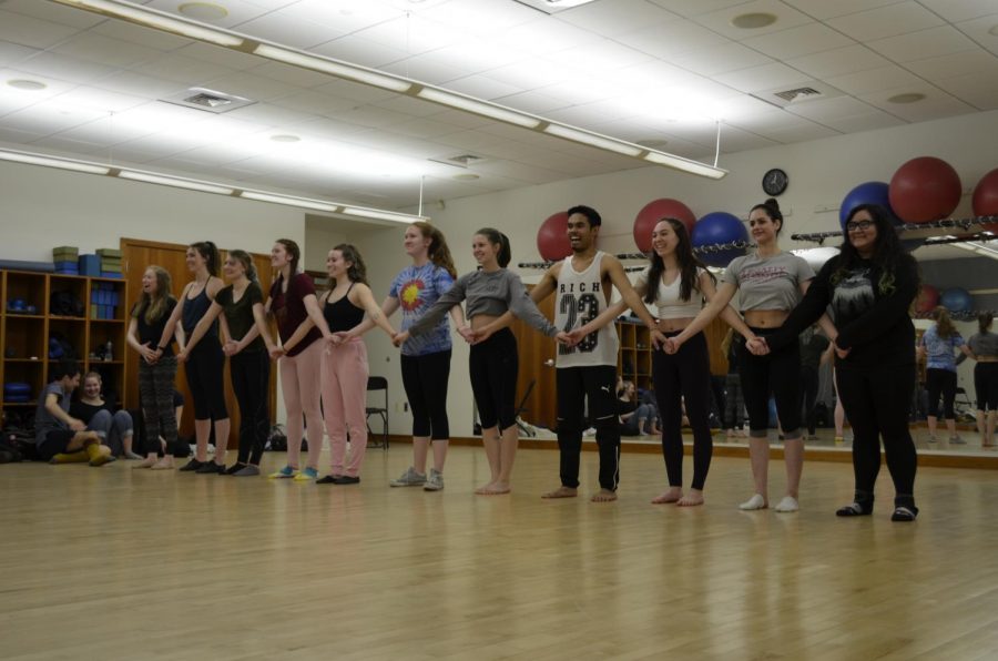 Members of the dance Team practicing in preparation for the showcase.