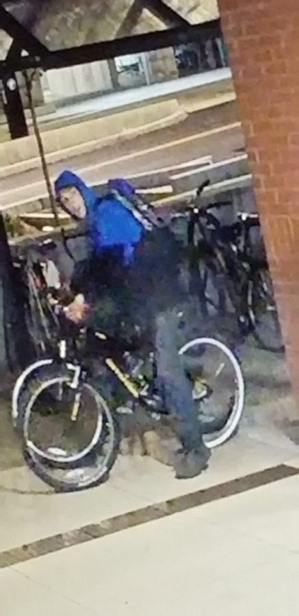 Video surveillance captured the suspect stealing the bikes outside the residence hall. Please contact CPS or BPD with any information regarding this incident. 