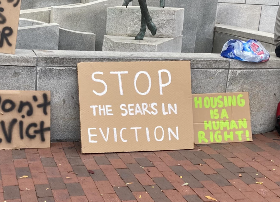 Signs seen outside City Hall during the protest on Oct 17. Photo: Bel Kelly for the Crossover.