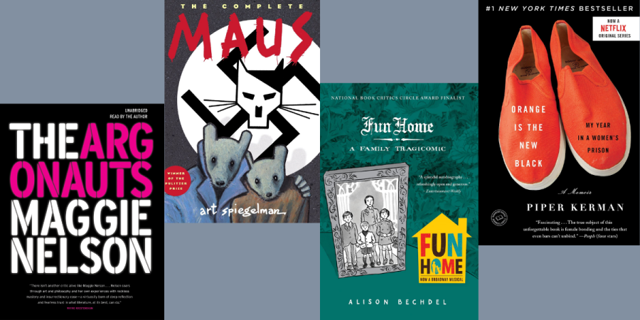 The Argonauts, Maus, Fun Home, and Orange is the New Black Book Covers