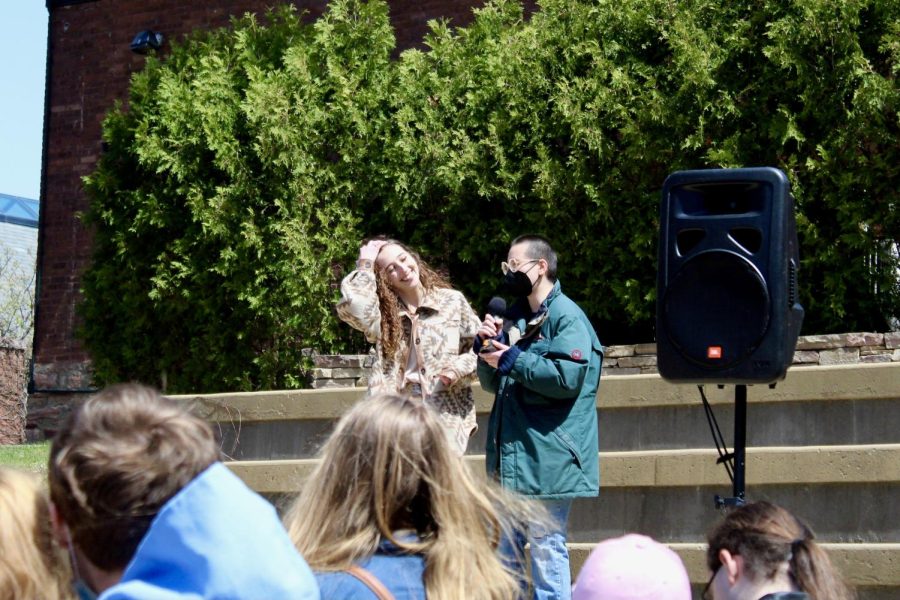 Organizers Ava Warren and Alessia Hu on Champlains courtyard steps.