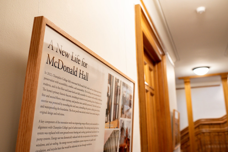 A plaque in McDonald Hall. Photo from Champlain College Flickr.