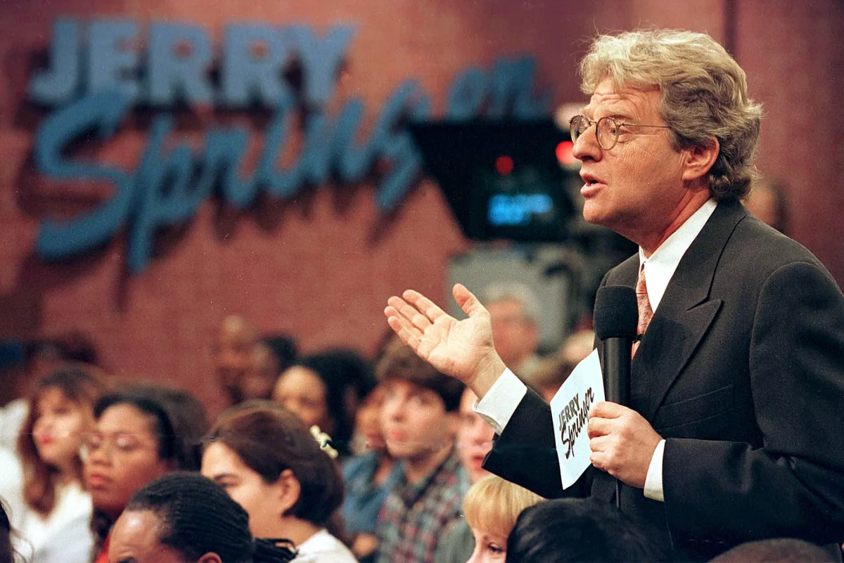 Jerry Springer speaking on his show. Photo from Getty Images